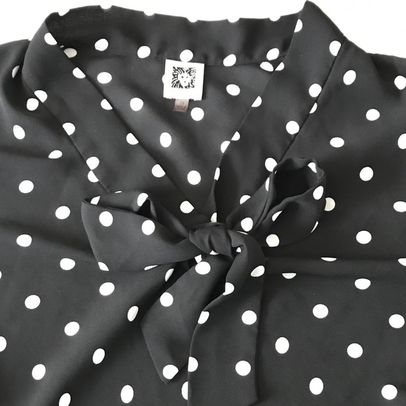 ANNE KLEIN Sleeveless Ploka Dot Blouse Black White Tie Front Womens Plus Size 2X - Picture 5 of 16